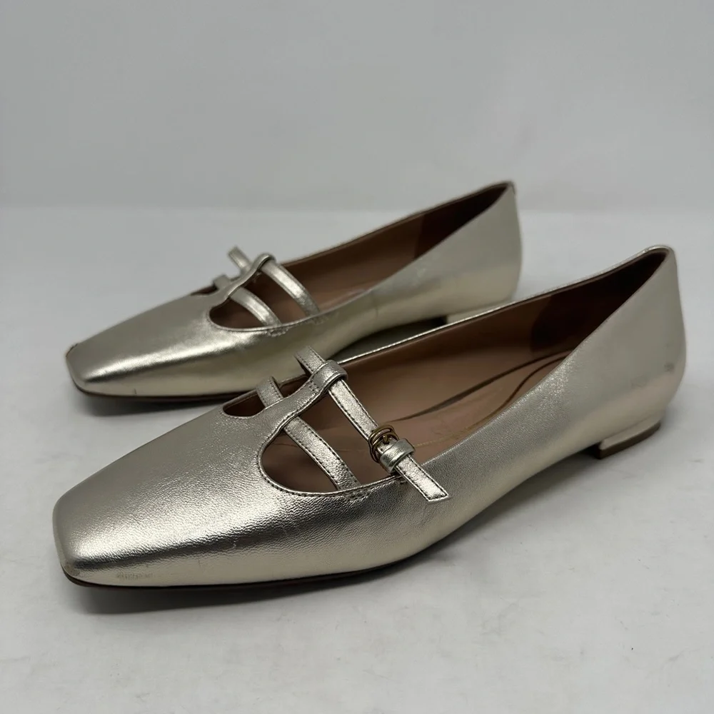Cole Haan Grand 350 Soft Gold Brigid T Strap Ballet Flat Women’s 9 Leather shoes